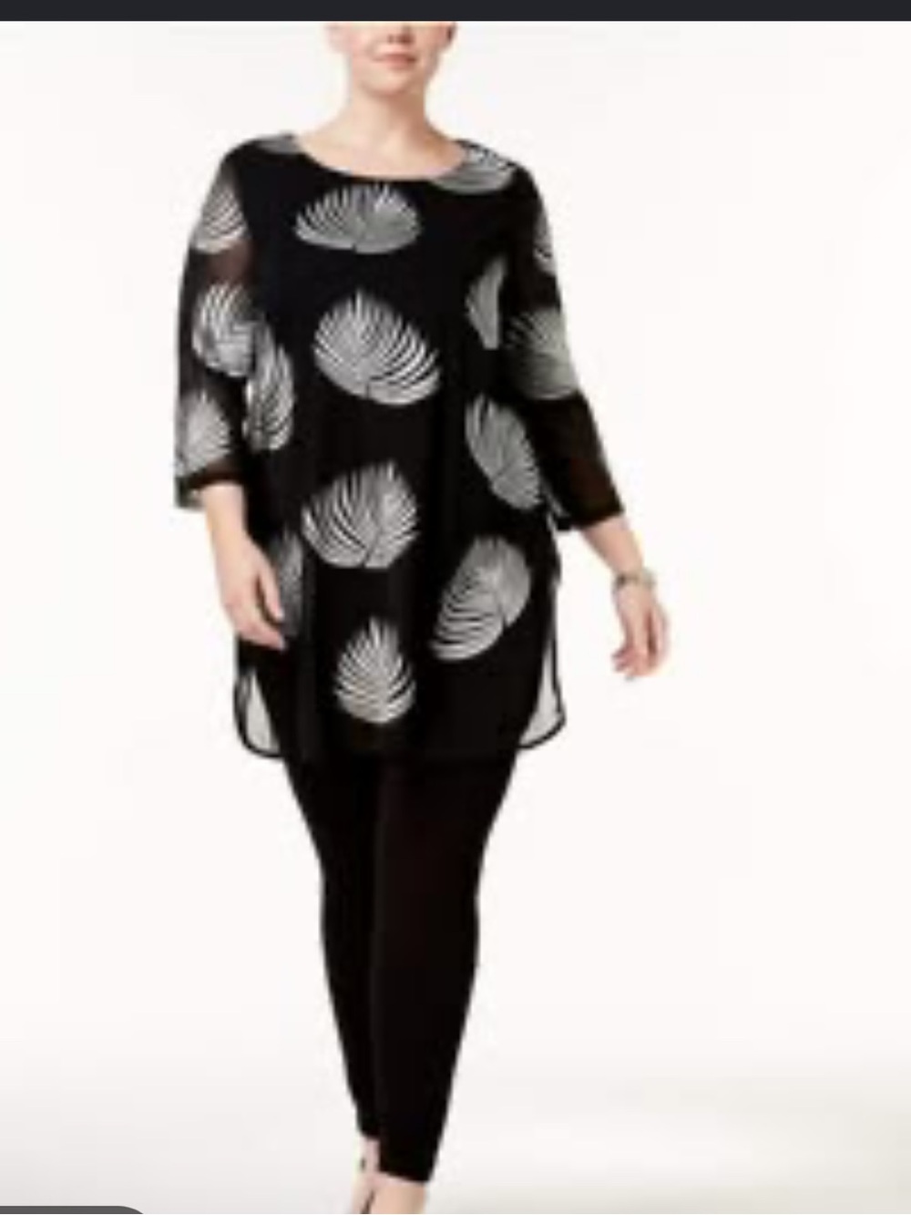 Gorgeous Alfani 2X plus size  Black Silver  Leaf-Print Tunic black